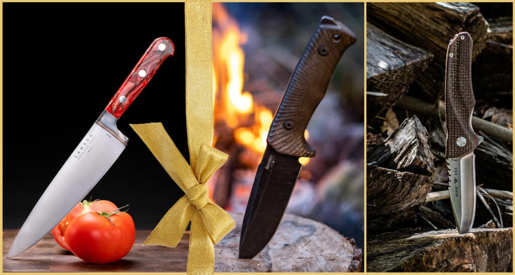 A three image collage showing different options for knife related presents.