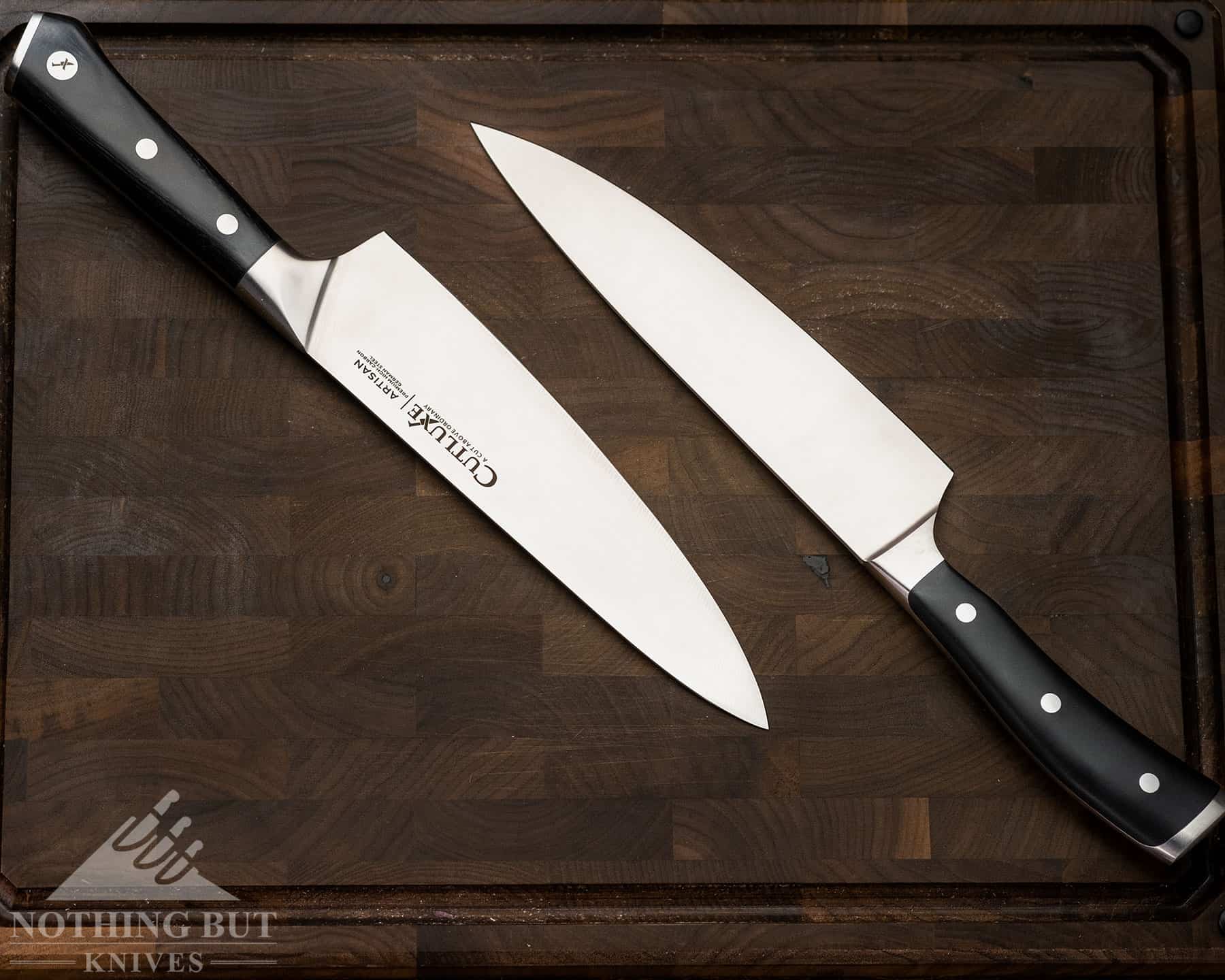https://www.nothingbutknives.com/wp-content/uploads/2023/01/Cutluxe-Artisan-Chef-Knife-vs-Wusthof-Classic-Ikon-Chef-Knife.jpg
