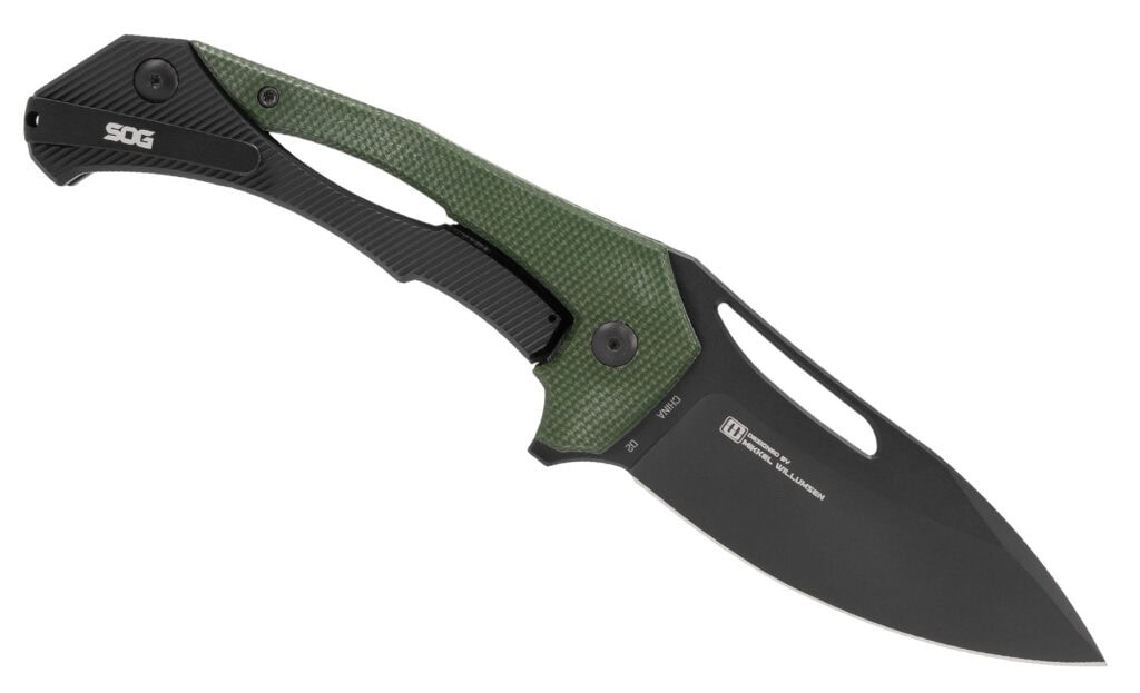 The SOG Bulwark with green Micarta handle scales.