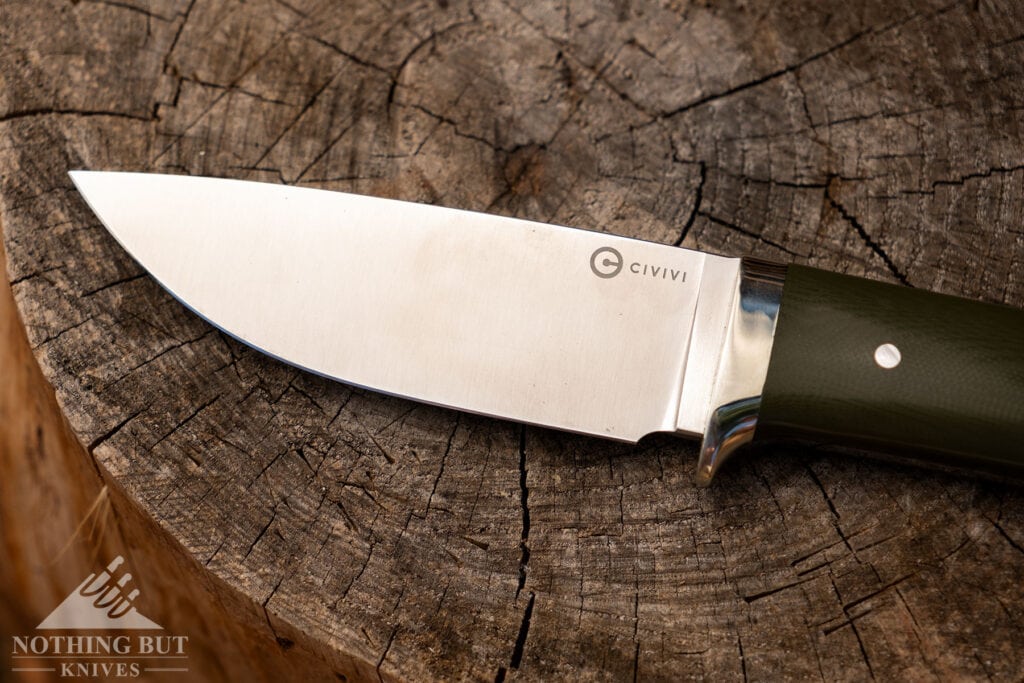 An overhead close-up of the Civivi Cloud peak knife blade. 